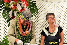 Derek Kurisu and Dean Gallo making SPAM musubi